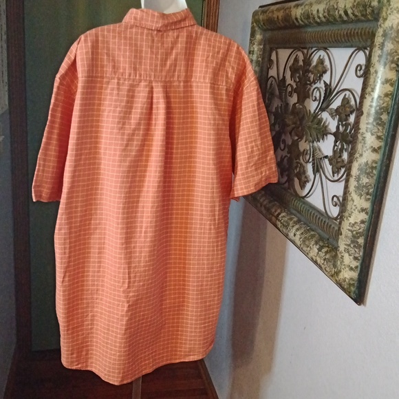 L.L. Bean Men’s Fun Orange Check Short Sleeve Button-Down Shirt Sz XL - Picture 5 of 9